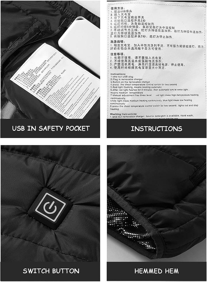 Beheizbare Weste Herren Damen Winter Beheizte Weste mit 11 Heizbereiche Winterjacke USB Elektrische