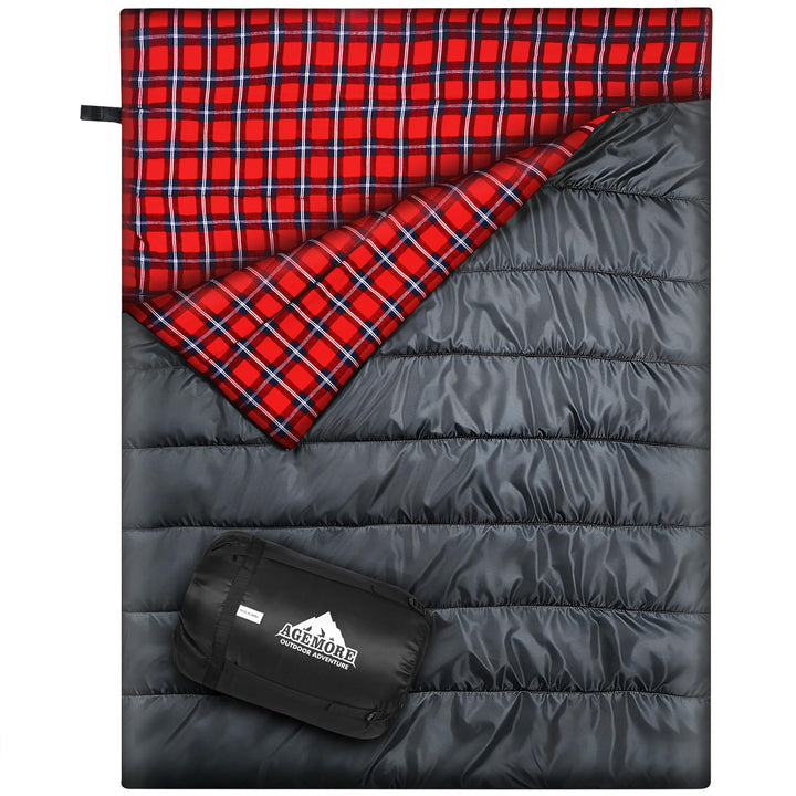 Baumwollflanell-Doppelschlafsack für Camping, Wandern oder Wandern. Queen Size 2 Person wasserdichte