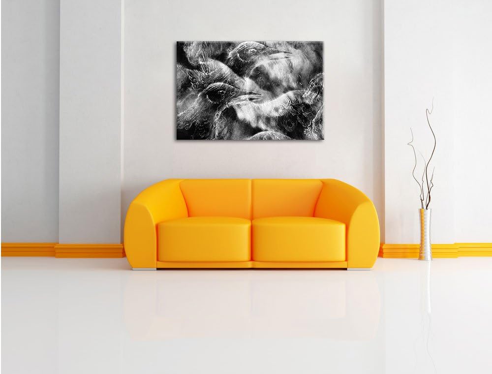 Pixxprint Vogel Phönix Collage Kunst B&W als Leinwandbild/Grösse: 100x70 cm/Wandbild/Kunstdruck/fert