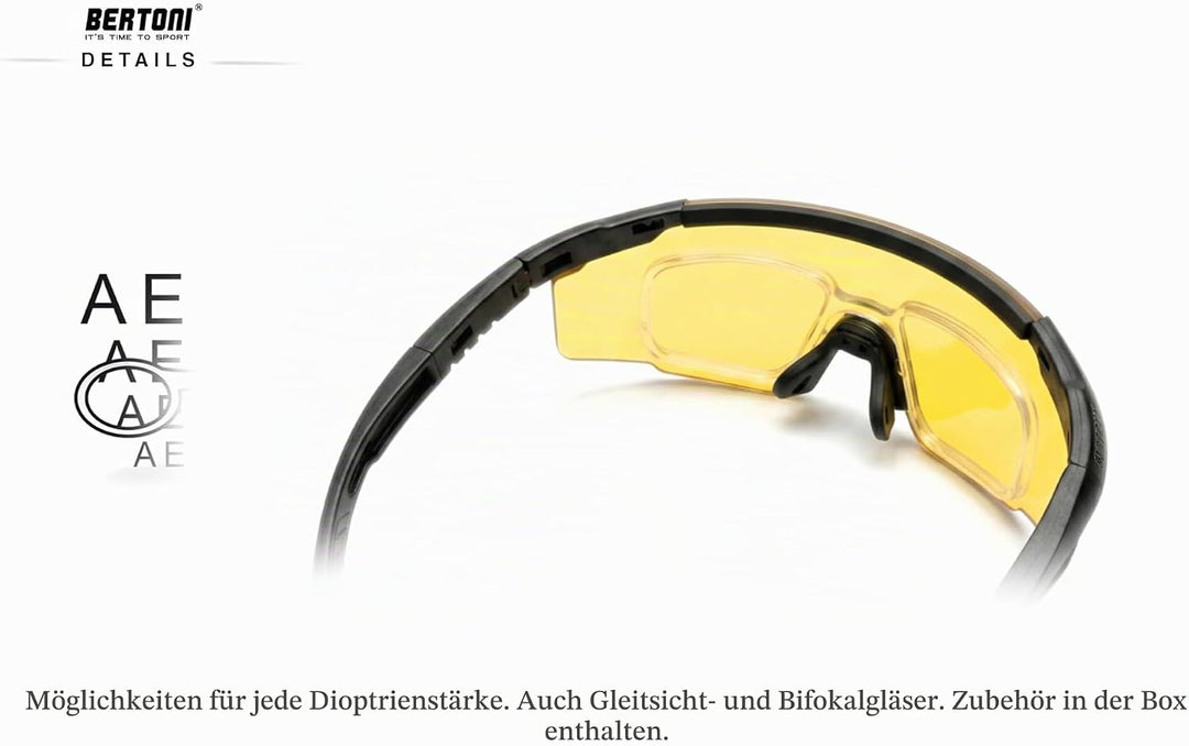 BERTONI Schiessbrille Sehstärke mit Optikadapter mit 4 Wechselgläser - AF899A Ballistische Schutzbri