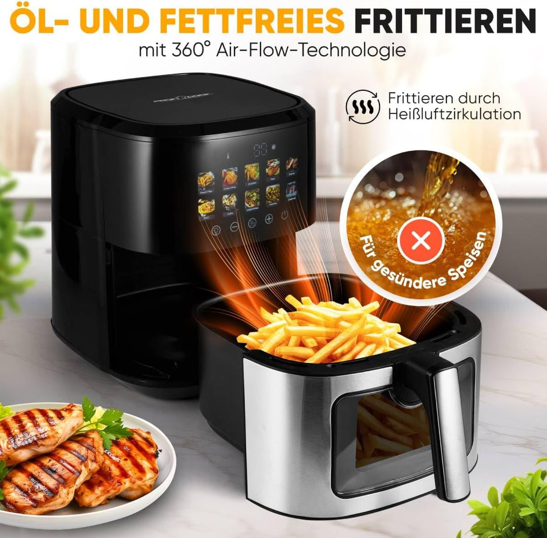 ProfiCook® Heissluftfritteuse 6,5L | Zubereitung ohne Öl oder Fett | Airfryer mit Color-Display | He