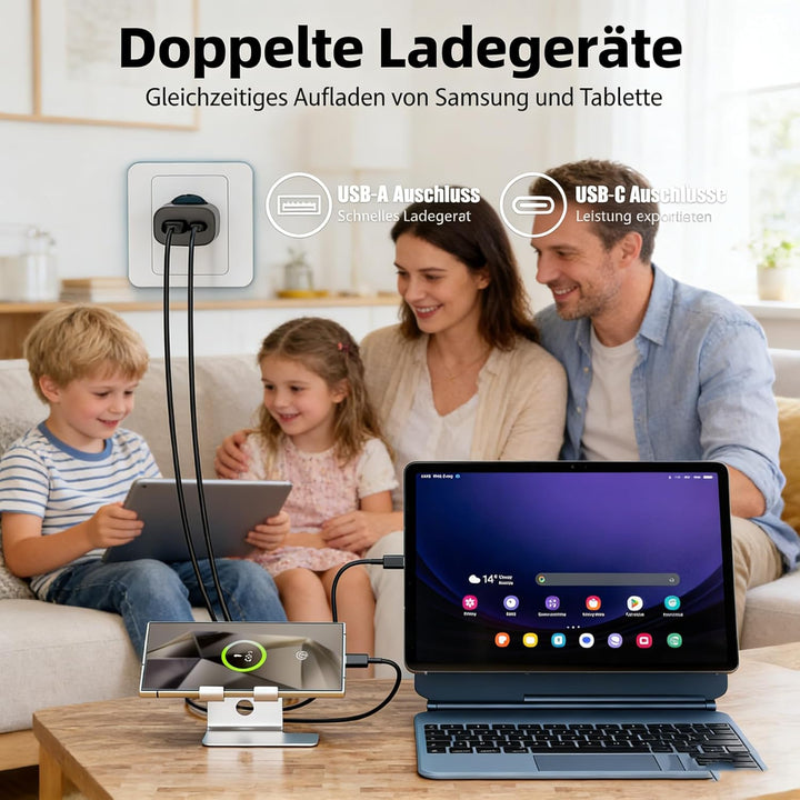 Schnellladegerät Ladeadapter netzteil 25W USB Typ-C 15W USB Typ-A Ladegerät （Schwarz 2 Stück）für: Sa