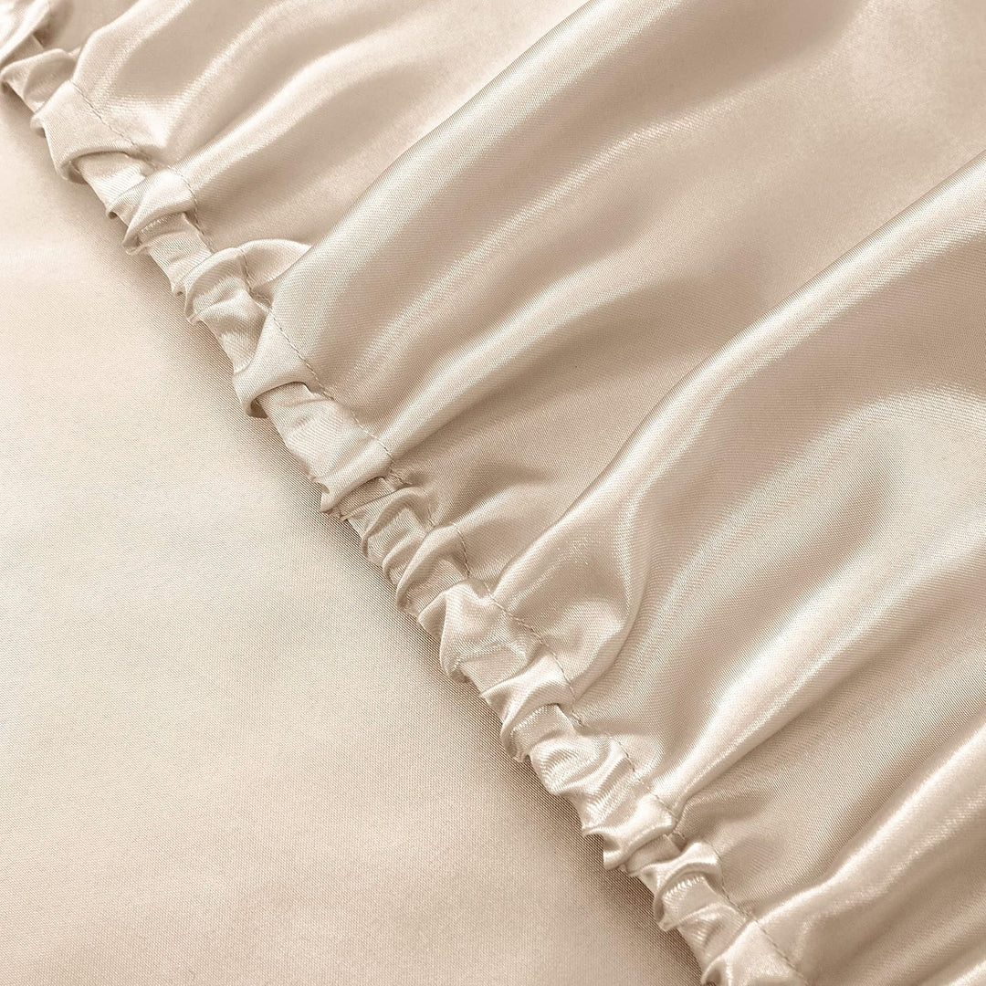 Vonty Bettwäsche-Set aus Satin, weich, seidig, 1 Spannbettlaken mit tiefer Spitze, 1 Bettlaken und 2