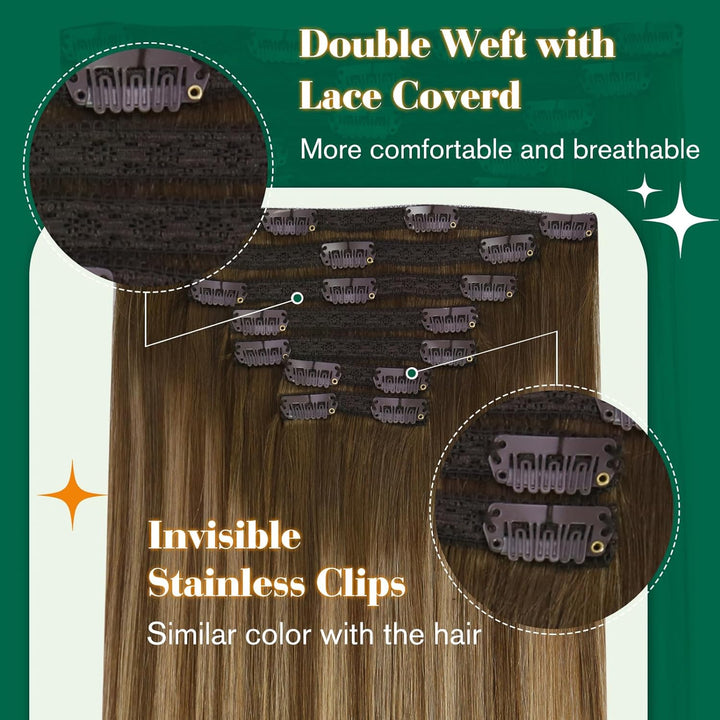 Easyouth Clip Extensions Echthaar Remy Clip in Echthaar Extensions Balayage Clip in Haarverlangerung