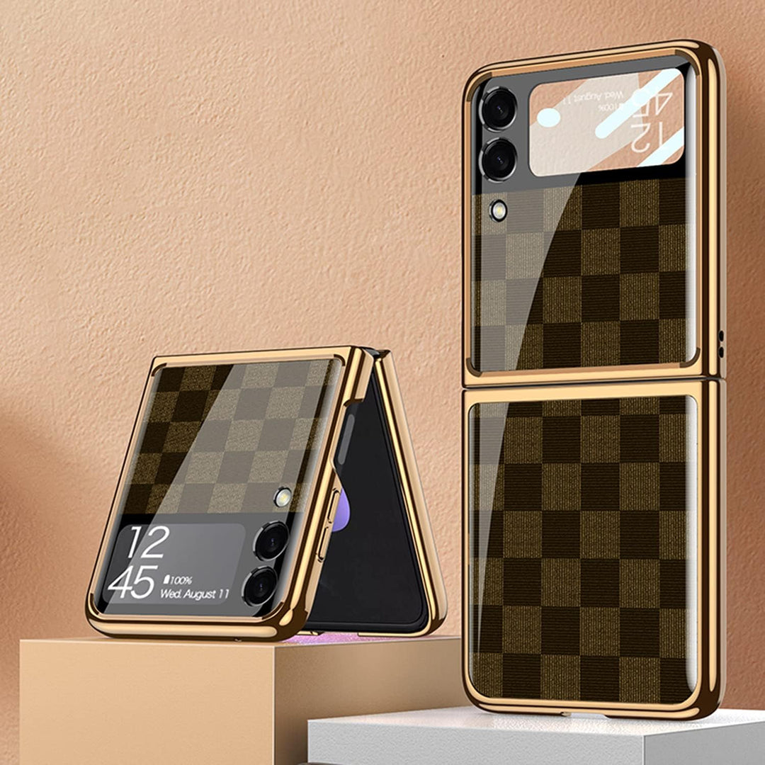 COQUE Galaxy Z Flip 3 5G Hülle, 9H gehärtetes Glas glänzend lackierte Handyhülle, Faltbare Handyhüll