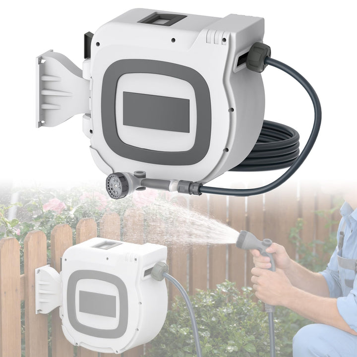 Schlauchtrommel Wasser 30 m, Gartenschlauch Trommel mit 10‑Funktions Sprühdüse, Automatischer Schlau