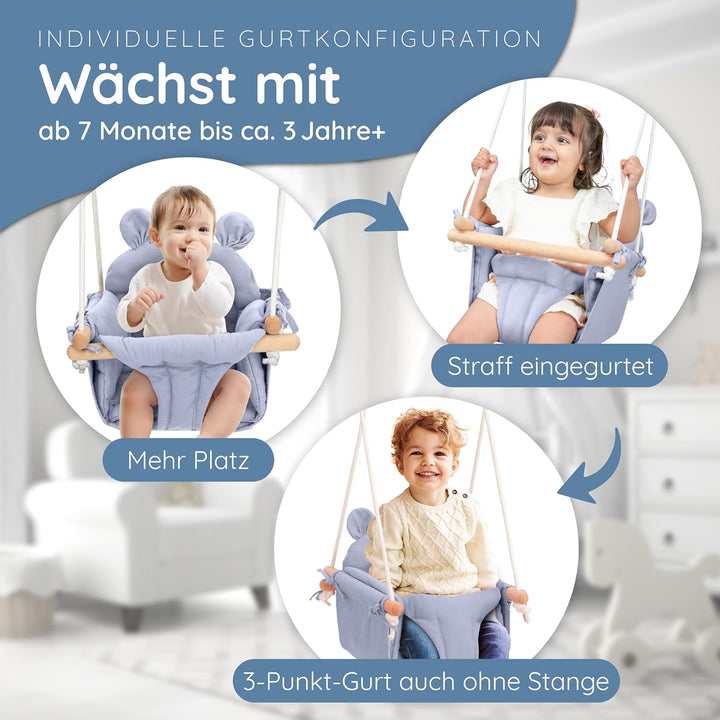 AMAZINGs Baby und Kinderschaukel | Mitwachsende Babyschaukel. Komplettset mit Aufhängung für Indoor