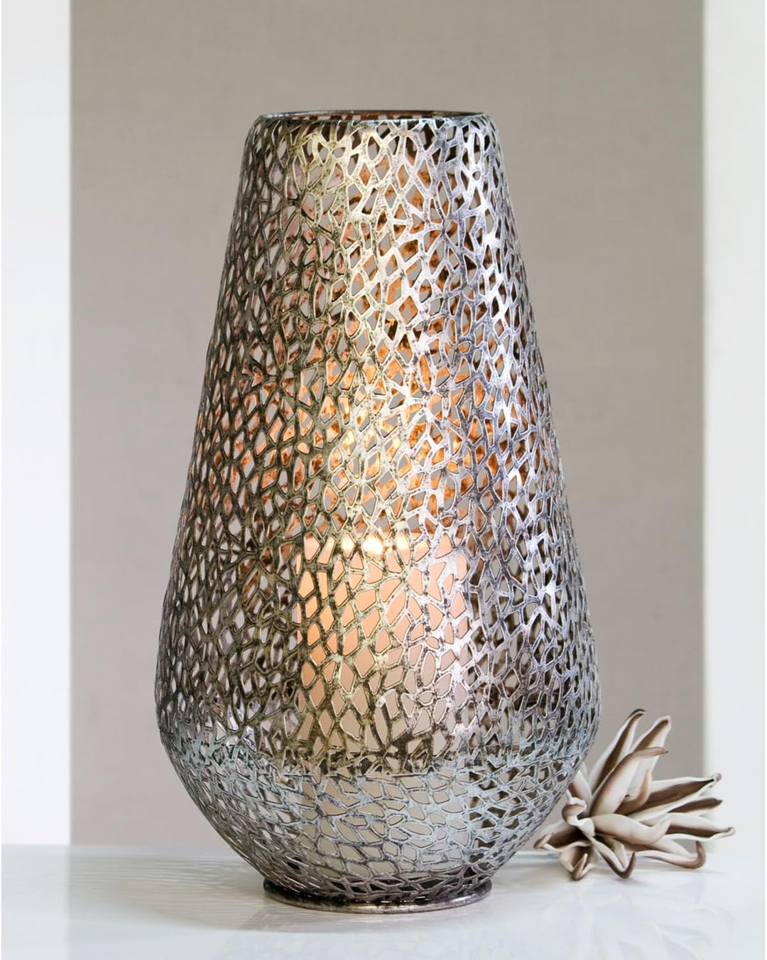 Casablanca - Boden-Windlicht - Purley - Metall - antik-Silber - Tischdeko - Höhe 46 - Ø 25 cm Höhe 4