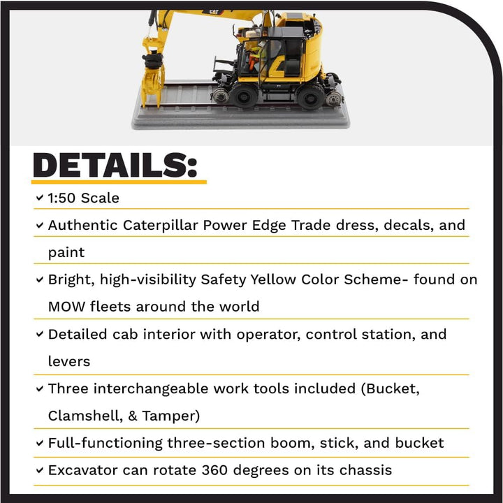 Diecast Masters 85661 - Caterpillar Zweiwegenbagger für Eisenbahn Cat M323F Rail, Massstab 1:50, ca.