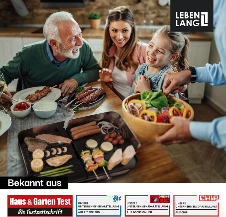 LEBENLANG Elektrogrill Tischgrill elektrisch - Inkl. Grillzange & Spritzschutz I 2400W Für Drinnen &