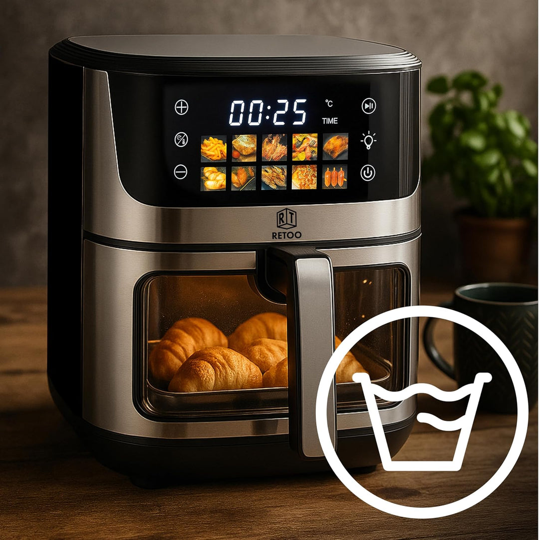 Retoo Heissluftfritteuse 6.5L 1800W, 10 Programmen Friteuse Heissluft, max 200°C, Air Fryer bis zu 9