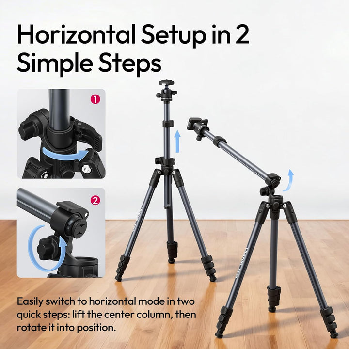 ULANZI TT59 175cm Horizontal Kamerastativ mit Uka Schnellwechsel 360° Panorama Kugelkopf, 180° Verti
