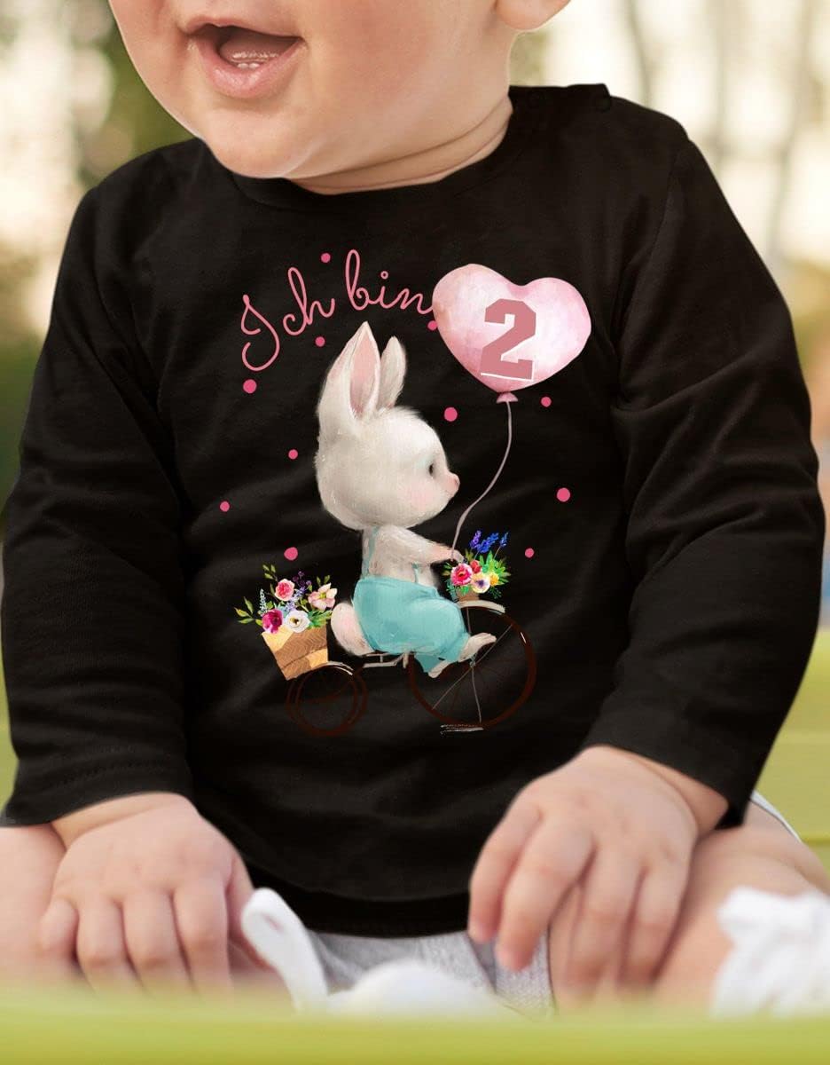 miKalino Baby/Kinder Longsleeve mit Spruch Ich Bin Zwei 2 Niedlicher Hase auf einem Fahrrad Langarm