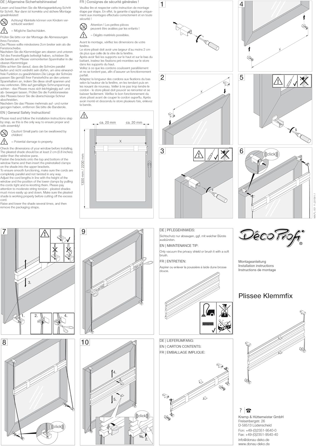 DécoProfi Plissee ohne Bohren Weiss 100cm x 130cm (max. Gesamthöhe Fensterflügel) I Verspannte Pliss
