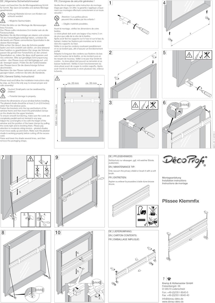 DécoProfi Plissee ohne Bohren Weiss 100cm x 130cm (max. Gesamthöhe Fensterflügel) I Verspannte Pliss