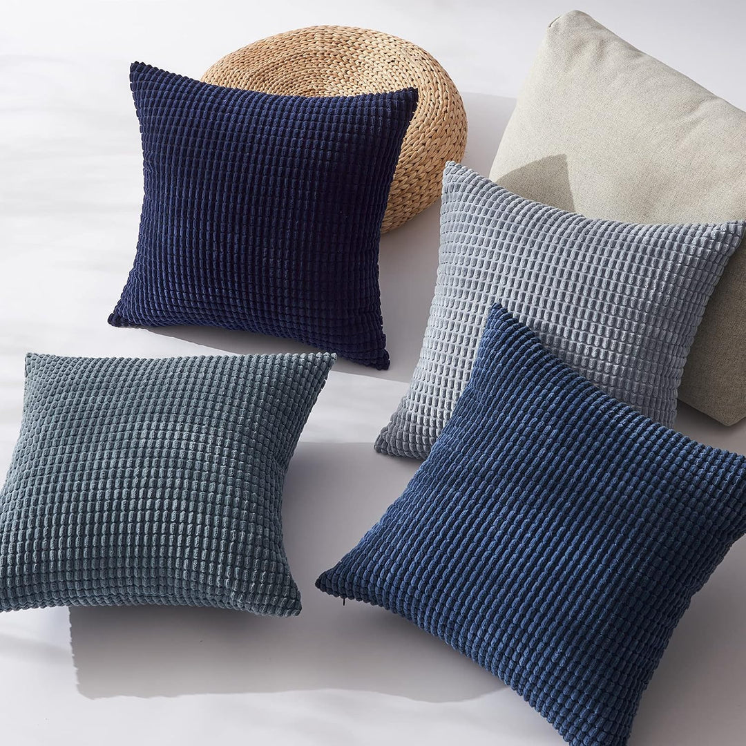 Topfinel Kissenbezug 45x45 Blau 4er Set Cord körnig Farbverlauf Kissenbezüge Kissenhülle Dekokissenb