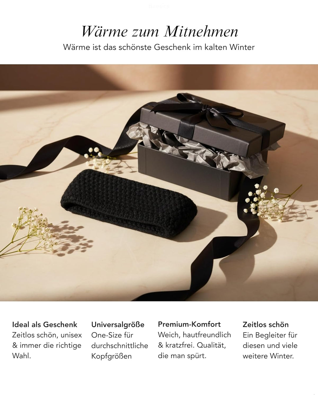 Baesics Stirnband Schwarz für Damen & Herren – warme & elastische Unisex Ohrenwärmer mit Fleecefutte