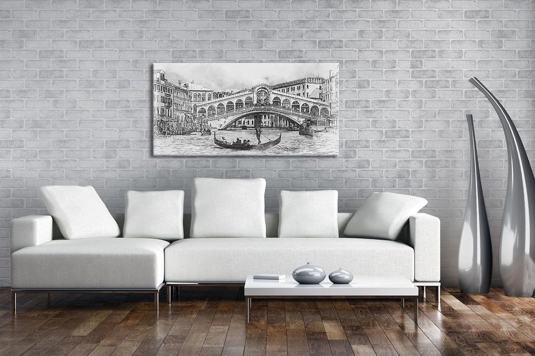 Venedig und seine traumhaften Gondelfahrten Panorama 120x60 cm Effekt: Schwarz/Weiss als Leinwandbil