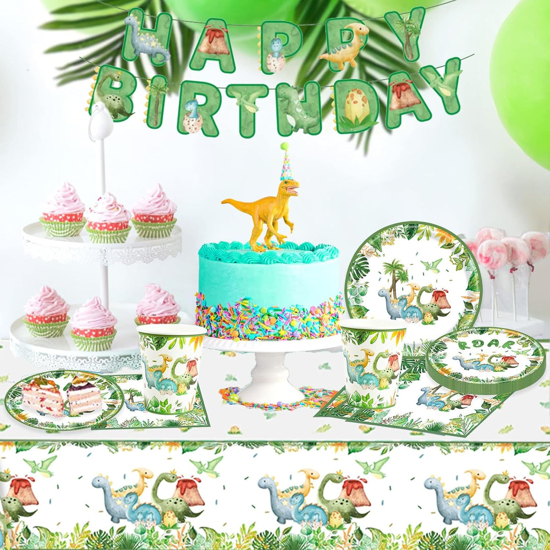 Dinosaurier Geburtstag Geschirr Set, 16 Gäste Dino Partygeschirr Pappteller Kindergeburtstag, Pappte