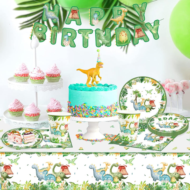 Dinosaurier Geburtstag Geschirr Set, 16 Gäste Dino Partygeschirr Pappteller Kindergeburtstag, Pappte