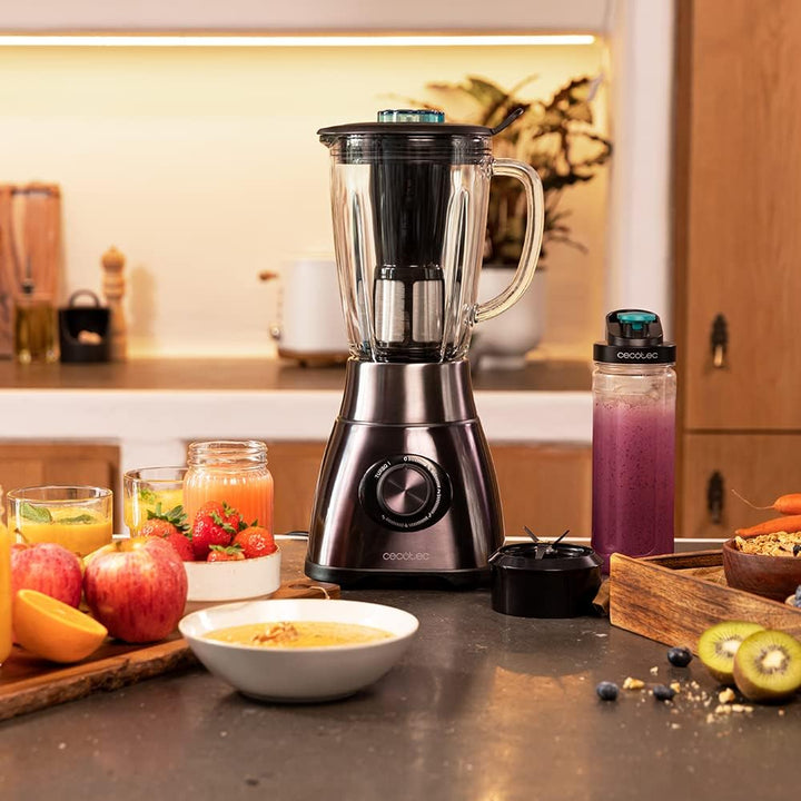 Cecotec Standmixer Power Black Titanium 2500MAX Go. 2500 W maximale Leistung, 6 Klingen mit schwarze