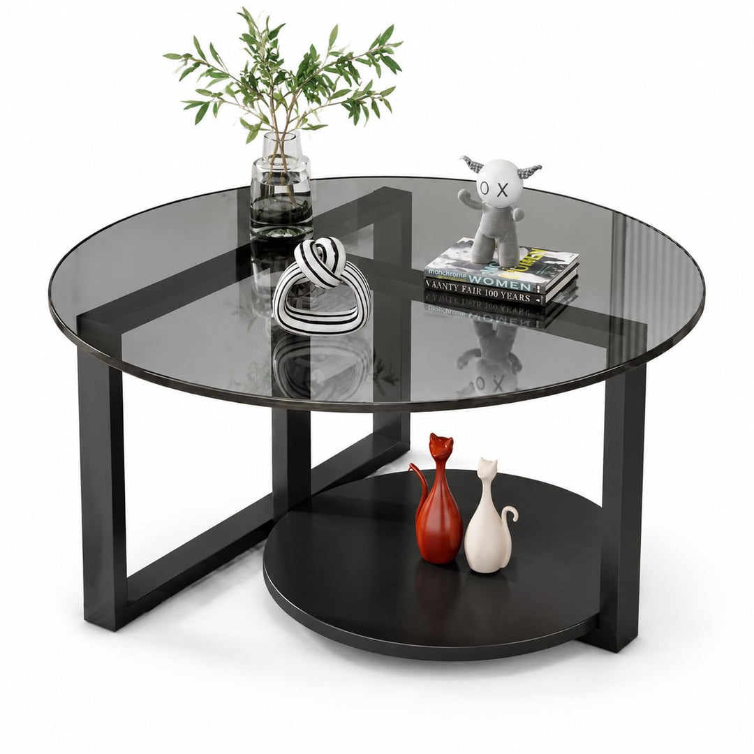 Couchtisch rund Ø60 x H45 cm-Beistelltisch mit Ablage - 2 Ebenen