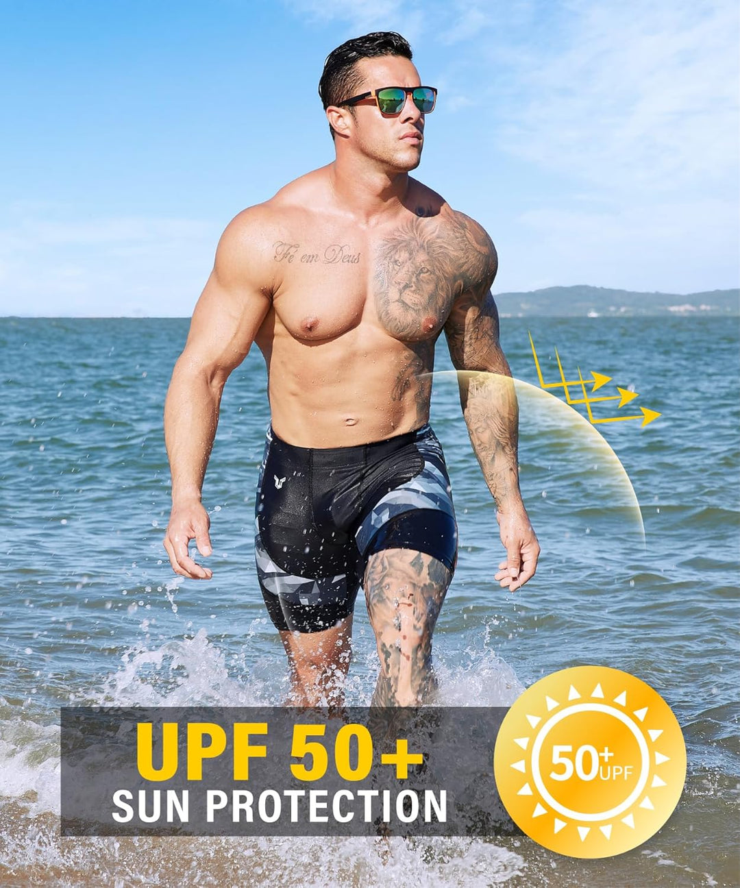 HUGE SPORTS Herren Splice Schwimmhose Kompression Jammer Lang Wilde Serie S Hai, S Hai