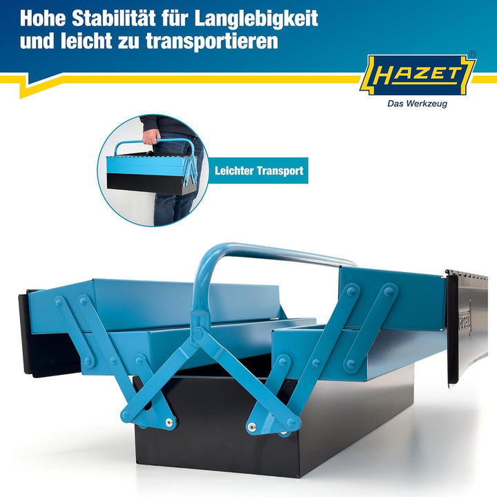 HAZET Metall Werkzeugkasten 190L | leer | mit geräumigen Bodenfach und 4 ausklappbaren Seitenfächern