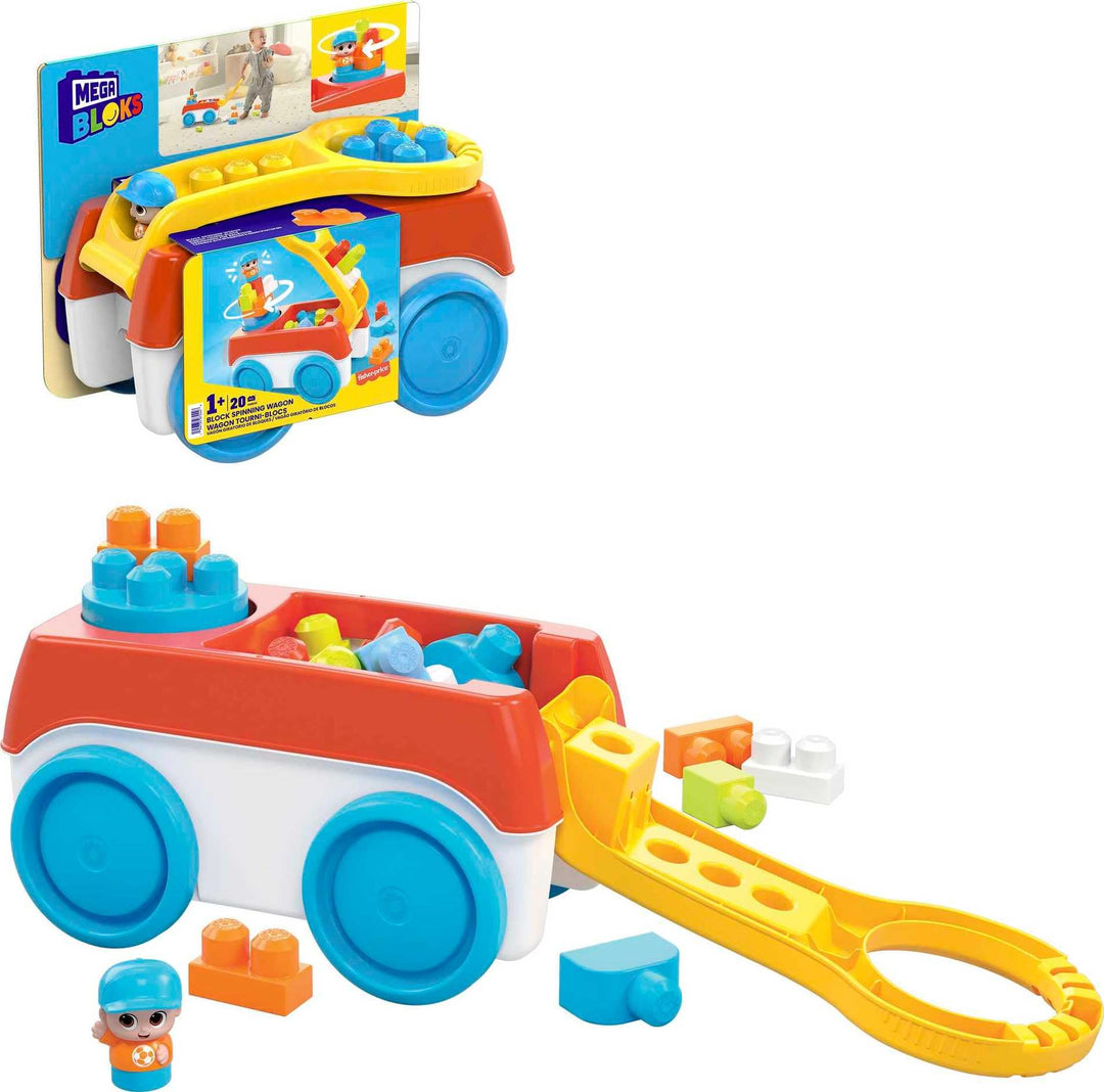 MEGA HHN00 - MEGA BLOKS Bauset Drehwagen für Bausteine mit 1 Drehwagen, 19 Bausteinen und 1 Figur, S