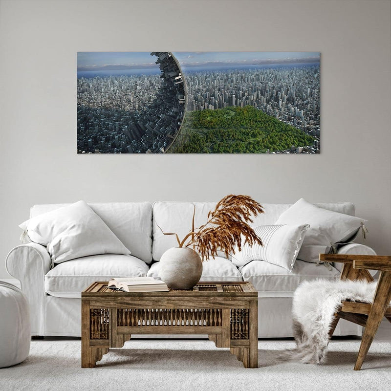 Wandbilder Dekoration Wohnzimmer Baum Park Abstraktion Stadt Panorama Bilder auf Leinwand 120x50cm L