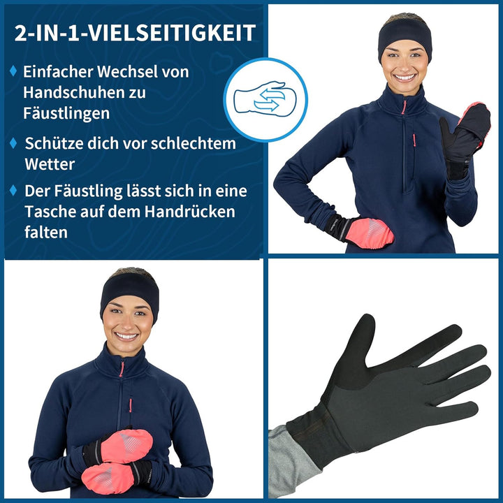 TrailHeads Damen Touchscreen-Handschuhe mit reflektierender wasserdichter Fäustlingschale, wandelbar