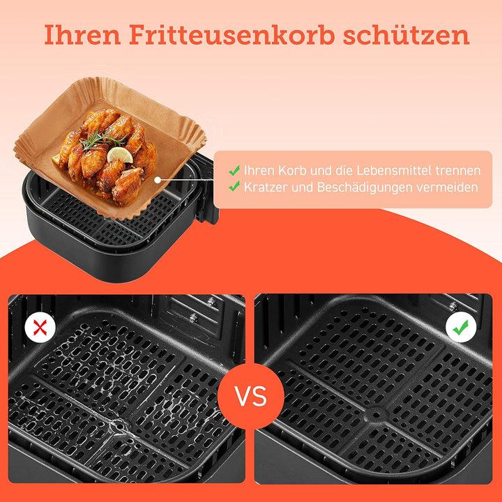 Cosori Backpapier für Heissluftfritteuse XXL 4-7,3 L, 100 Stück 20 cm, ungebleichtes Airfryer zubehö