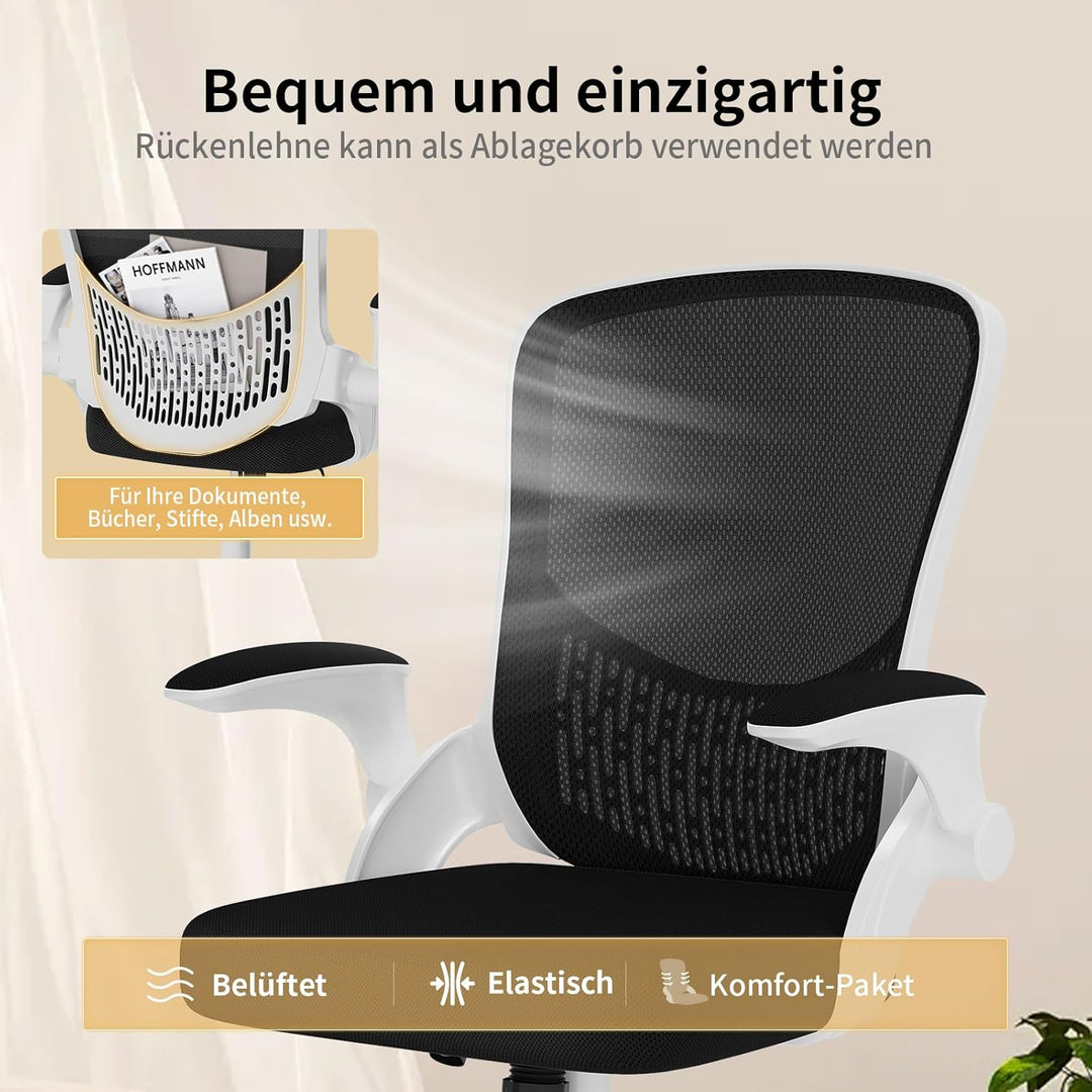 naspaluro Ergonomischer Bürostuhl, Schreibtischstuhl mit 90° Klappbaren Armlehnen, Einzigartige Lend