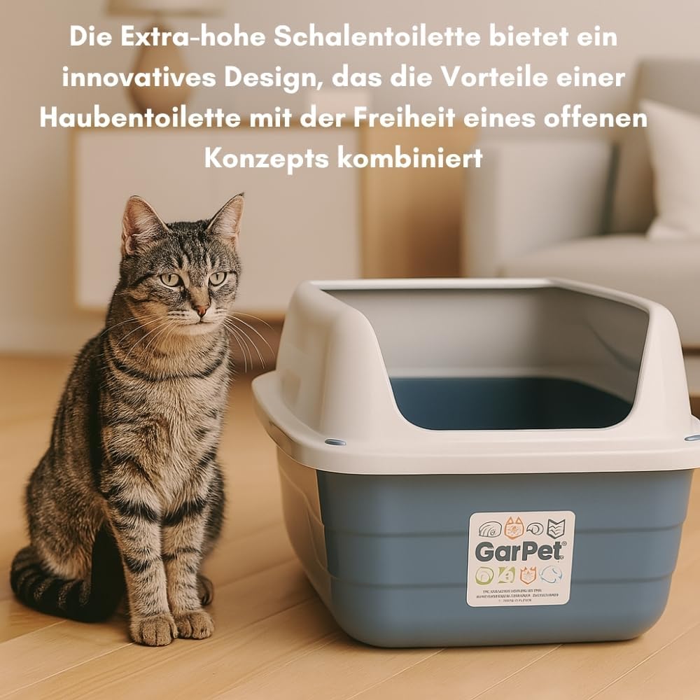 GarPet XXL Extra hohe Katzentoilette offene Katzenklo mit hohem Rand Jumbo Schalentoilette gross ohn