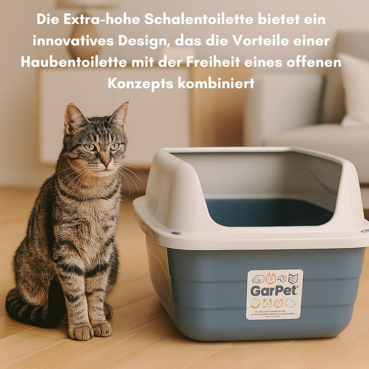 GarPet XXL Extra hohe Katzentoilette offene Katzenklo mit hohem Rand Jumbo Schalentoilette gross ohn