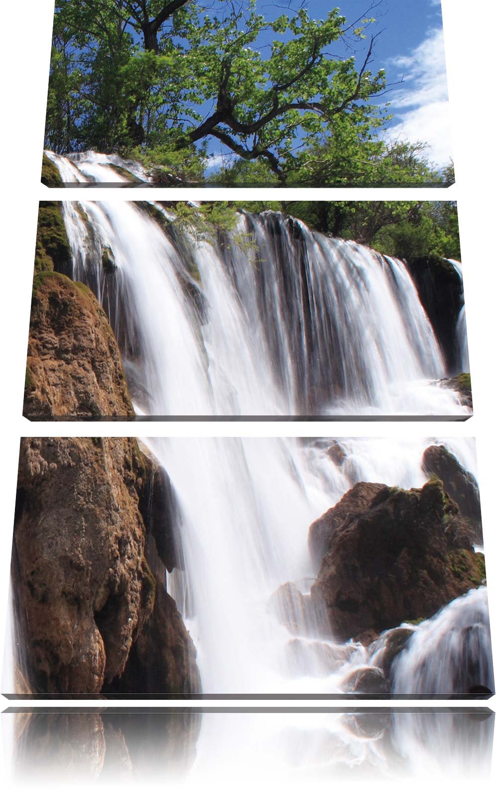 Pixxprint prachtvoller Wasserfall im Dschungel 3-Teiler Leinwandbild 120x80 Bild auf Leinwand