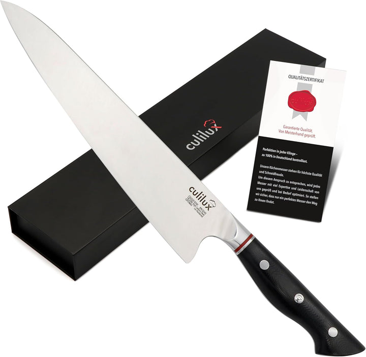 culilux® Kobe N63 Kochmesser 24 cm extrem scharfes Profi Küchenmesser aus schwedischem 14C28N Edelst