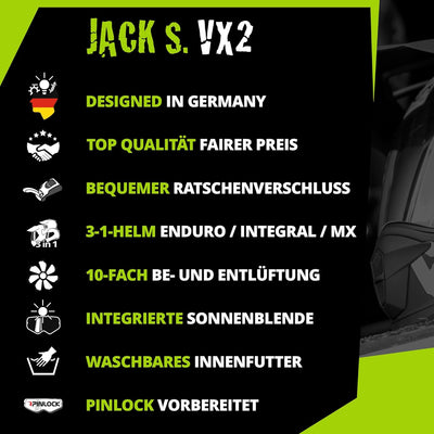 Broken Head Jack S. VX2 rot - Motocross-Helm mit Visier und Sonnenblende - Enduro Cross-Helm S (55-5