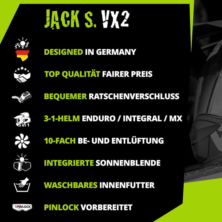 Broken Head Jack S. VX2 rot - Motocross-Helm mit Visier und Sonnenblende - Enduro Cross-Helm XS (53-