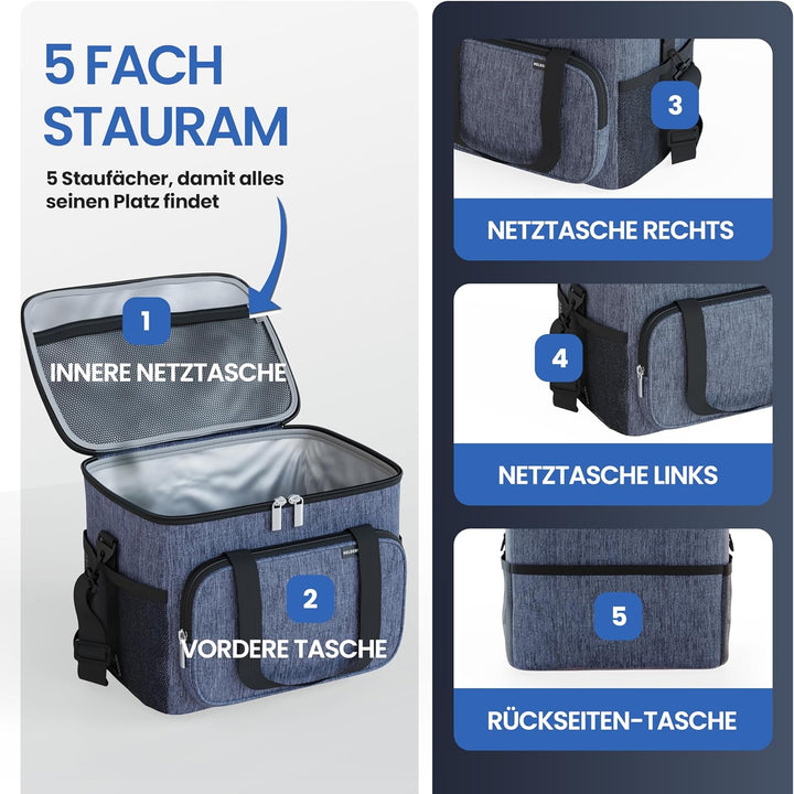 HELDENWERK Kühltasche Gross faltbar - Isolierte Kühlbox Thermotasche auslaufsicher & wasserdicht - P