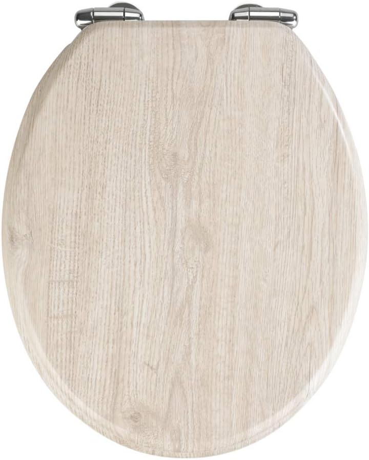 WENKO WC-Sitz Eiche Grau, Toilettensitz mit Absenkautomatik in Holz-Optik, WC-Deckel für sanftes Dec