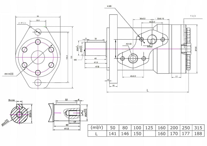 Presko Orbitaler Gerotor Hydraulikmotor 50 cm³/Umdrehung G ½" Anschluss, SAE A - Äquivalent OMR 50 B