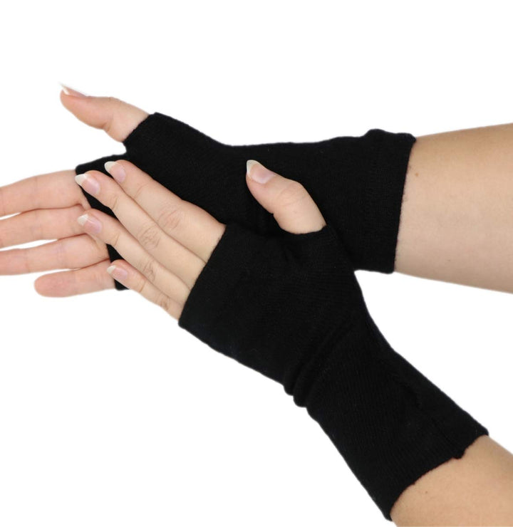 Kaschmir-Wolle Damen Pulswärmer fingerlose Handschuhe Hand-Stulpen 19 cm X 10 cm Schwarz, 19 cm X 10