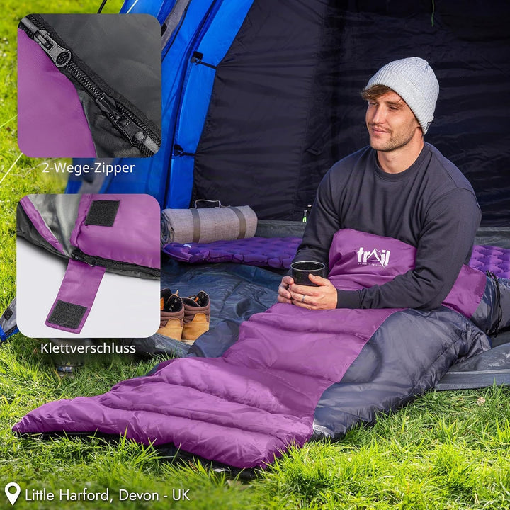 Trail-Alpin-Schlafsack mit Kapuze – 250 g Schlafsack, 3-Jahreszeiten- Schlafsack. Leicht, kleines Pa