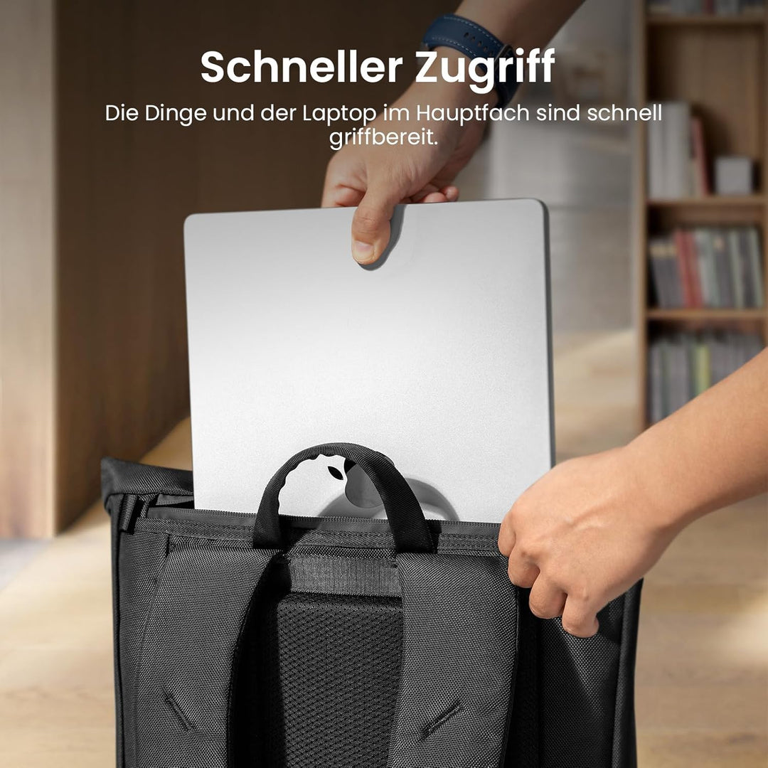 tomtoc Rolltop Rucksack Herren Damen 25L-30L Wasserdicht Schulrucksack Tagesrucksack mit 17,3 zoll L