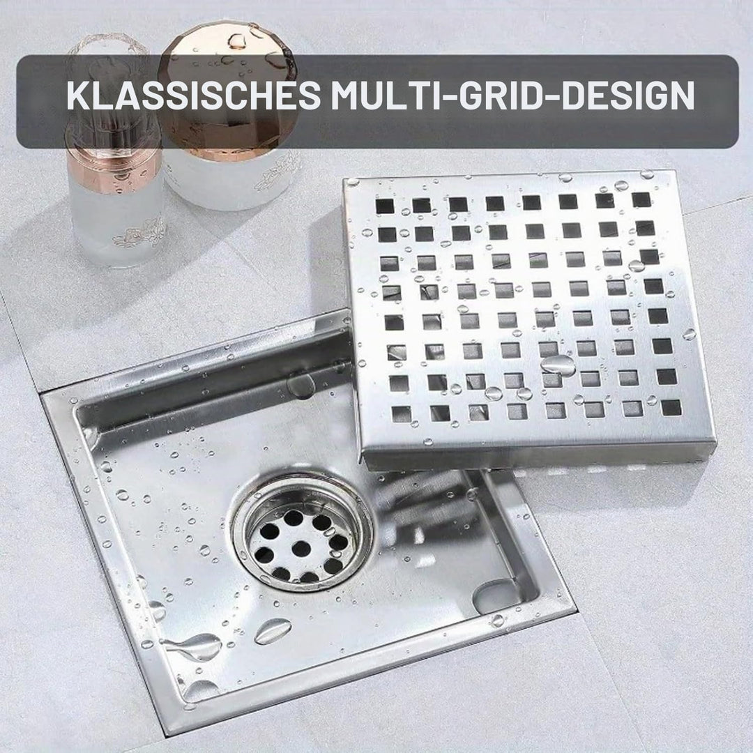 Bodenablauf Duschrinne Quadratisch Edelstahl,15x15cm,Bodenablauf Dusche Haarfilter 2 in 1 Befliesbar
