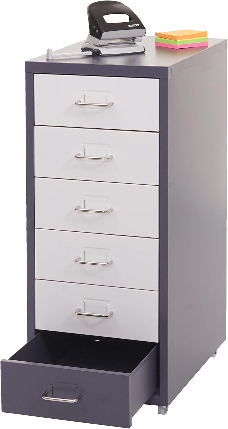Mendler Rollcontainer Boston T851, Schubladenschrank Stahlschrank, 69x28x41cm 6 Schubladen - dunkelg