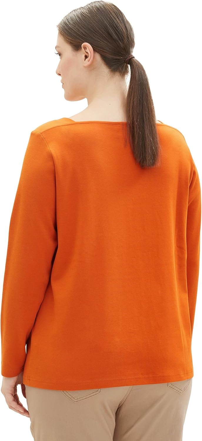 TOM TAILOR Damen Basic Langarmshirt mit Carree-Ausschnitt 44 19772 - Gold Flame Orange, 44 19772 - G