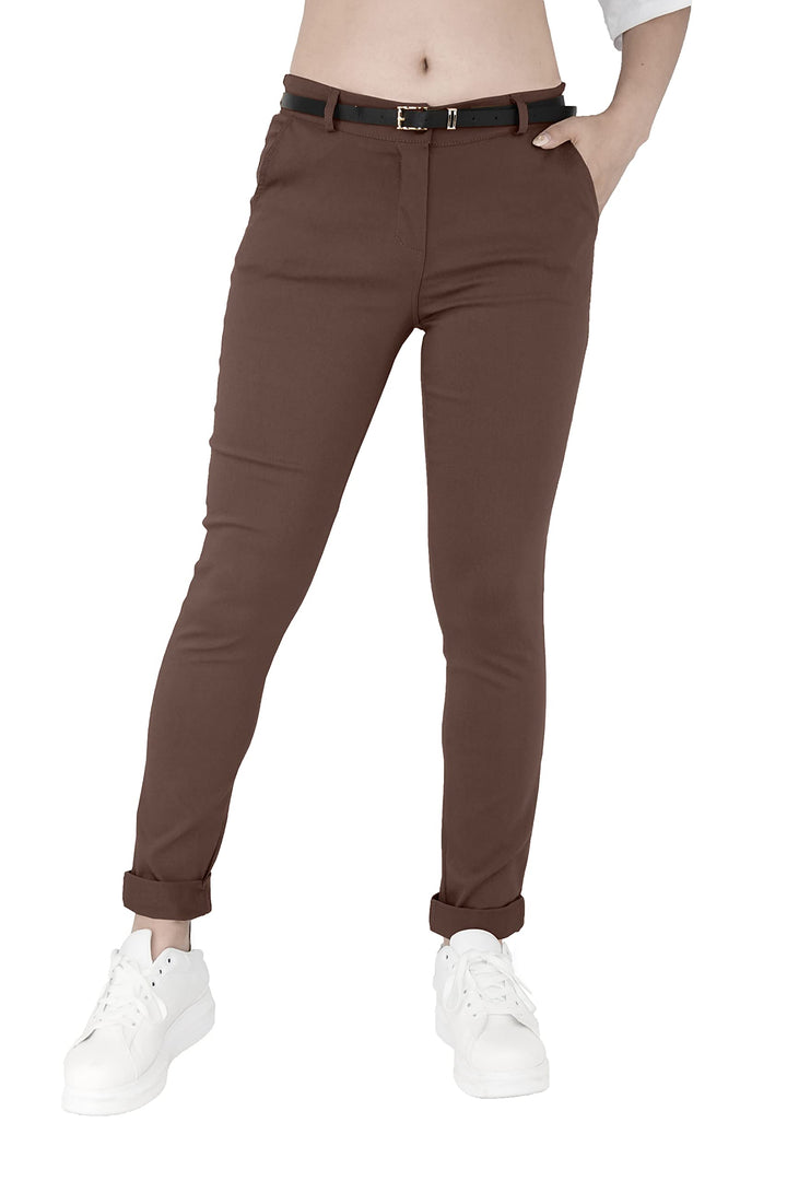 JOPHY & CO. Elastische Damen-Chino-Hose mit Gürtel (Nr. 3008), Dunkelbraun, L