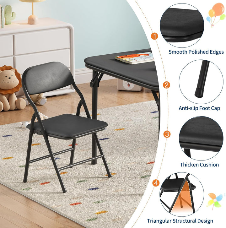 Zusammenklappbares Kinder-Set – quadratischer Tisch mit 2 gepolsterten Stühlen, Metallgestell, ideal